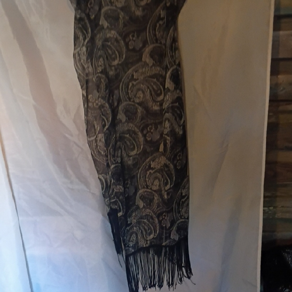 Cejon Black Paisley Fringe Wrap Scarf